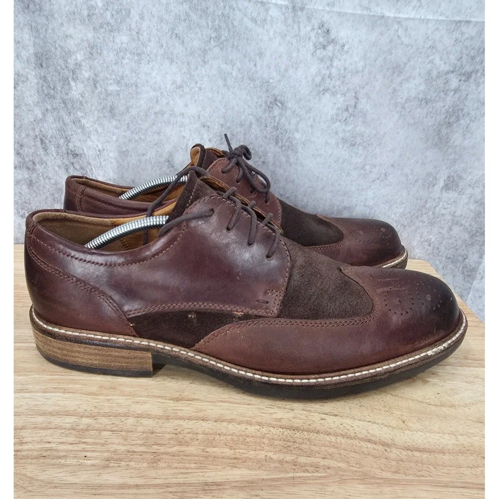 ECCO Kenton Derby Shoes Mens 12 EU 46 Brown Suede Leather Wingtip Oxford Comfort